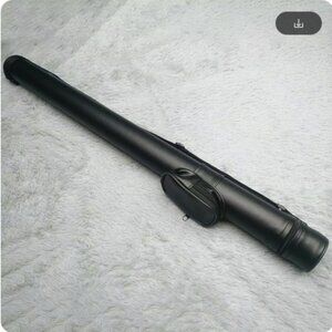 Hard Leather Pool Cue Case ~ 2-Holes Black W/ Shoulder Strap